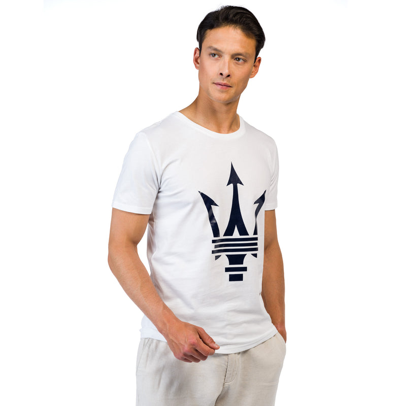 White Unisex T-Shirt with Maxi Maserati Trident